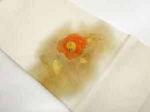 塩瀬金彩手描き抽象椿模様名古屋帯